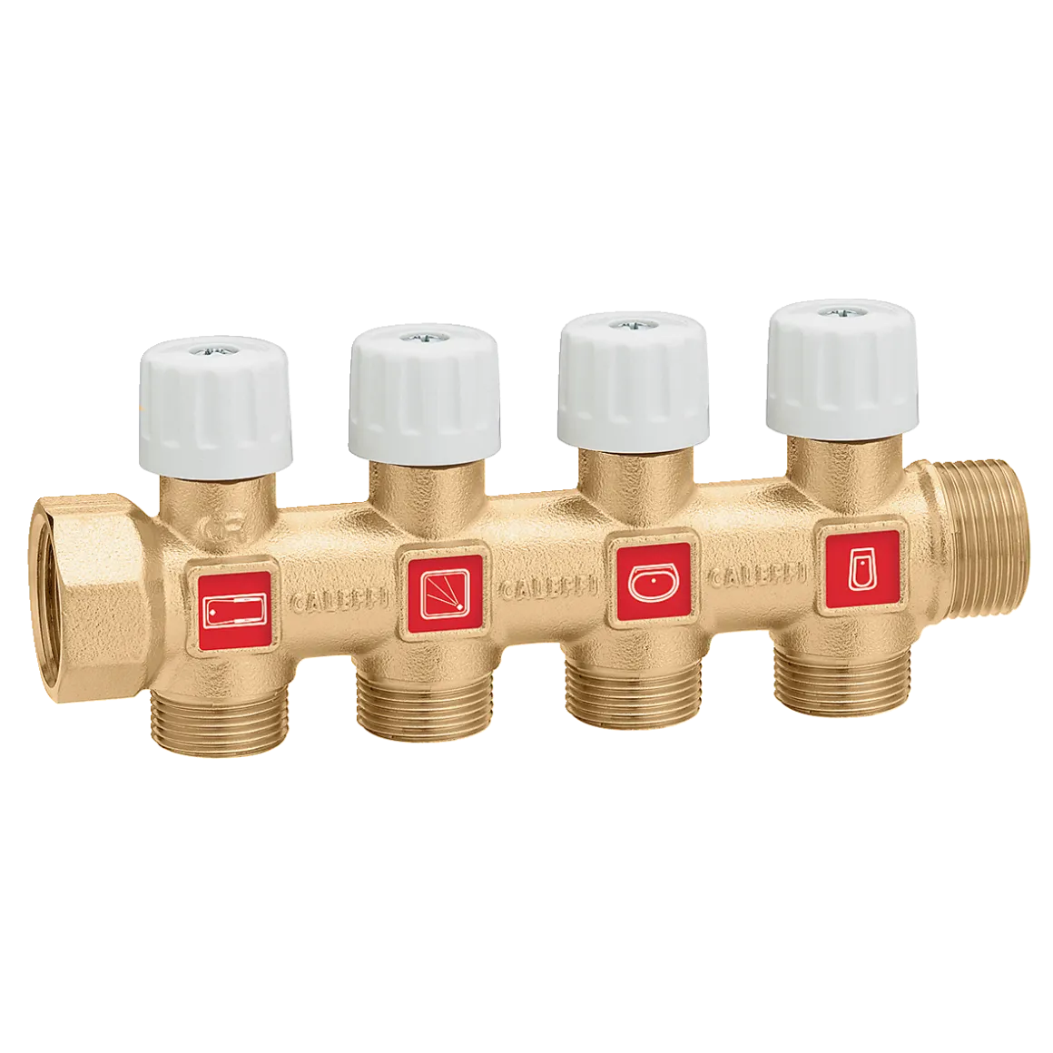Caleffi 354 Kesme Vanalı Modüler Tekli Dağıtım Kolektörü 3/4” x 4 Çıkışlı